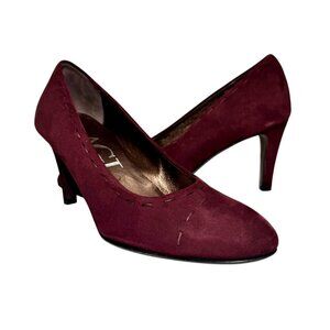 AGL Burgundy Suede Pumps‎ w decorative stitching size 37.5 US/7 Lk Nw!!